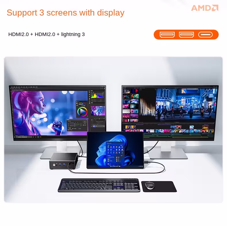 Inside view of Ruilong R9 mini PC showing 64GB DDR5-4800 RAM modules and 2TB PCIe 4.0 NVMe SSD with additional M.2 expansion slot